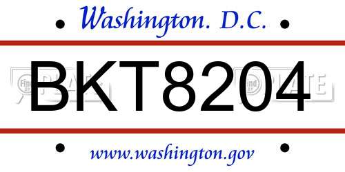 BKT8204 District Of Columbia License Plate