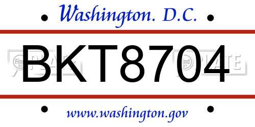 BKT8704 District Of Columbia License Plate