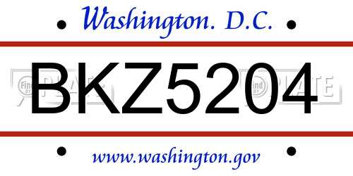 BKZ5204 District Of Columbia License Plate