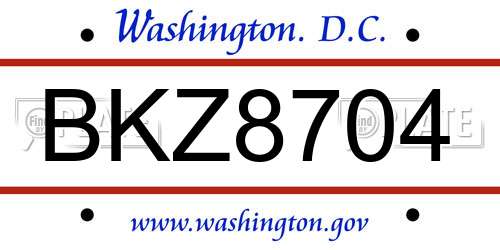 BKZ8704 District Of Columbia License Plate