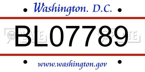 BL07789 District Of Columbia License Plate