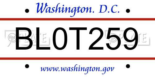 BL0T259 District Of Columbia License Plate