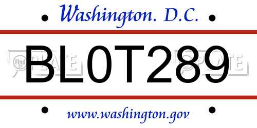 BL0T289 District Of Columbia License Plate