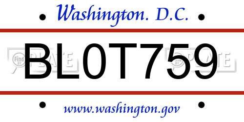 BL0T759 District Of Columbia License Plate