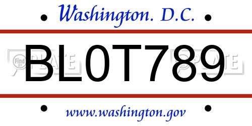 BL0T789 District Of Columbia License Plate