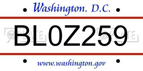 BL0Z259 District Of Columbia License Plate