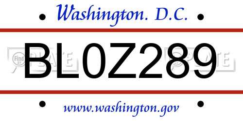 BL0Z289 District Of Columbia License Plate