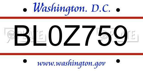 BL0Z759 District Of Columbia License Plate