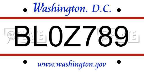 BL0Z789 District Of Columbia License Plate