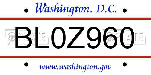 BL0Z960 District Of Columbia License Plate