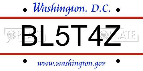 BL5T4Z District Of Columbia License Plate