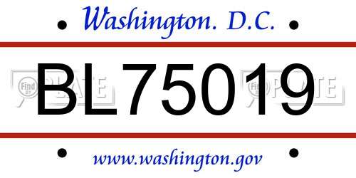 BL75019 District Of Columbia License Plate