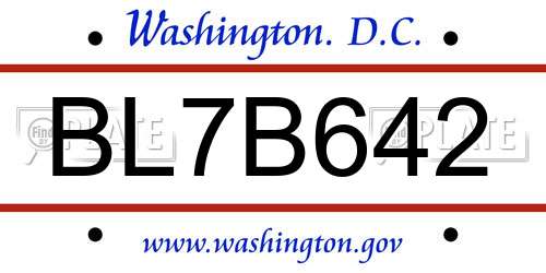 BL7B642 District Of Columbia License Plate