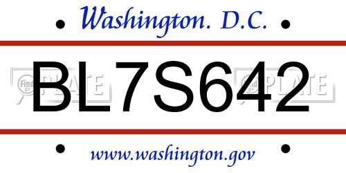 BL7S642 District Of Columbia License Plate