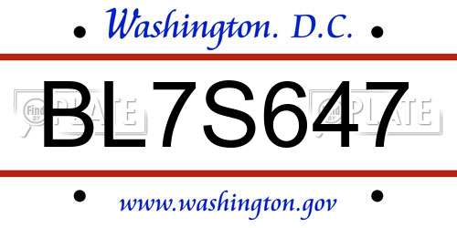 BL7S647 District Of Columbia License Plate