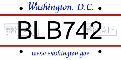 BLB742 District Of Columbia License Plate