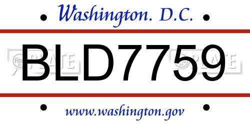 BLD7759 District Of Columbia License Plate
