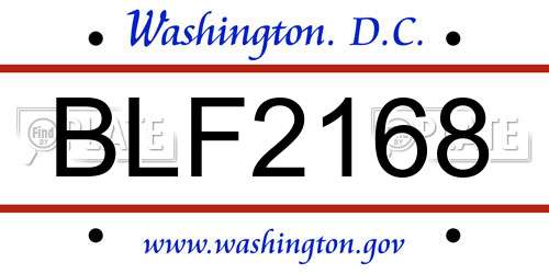 BLF2168 District Of Columbia License Plate