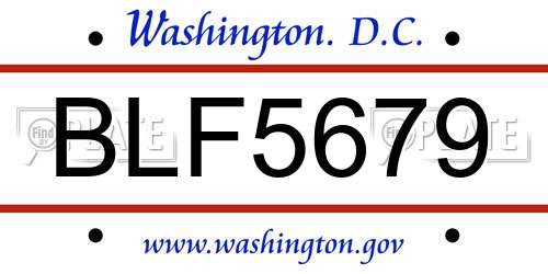 BLF5679 District Of Columbia License Plate