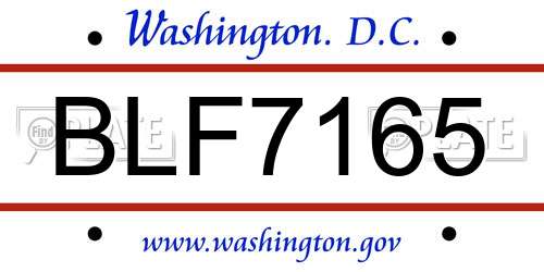 BLF7165 District Of Columbia License Plate