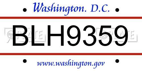 BLH9359 District Of Columbia License Plate