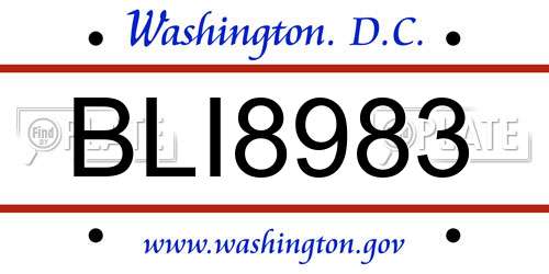 BLI8983 District Of Columbia License Plate