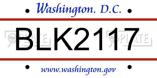 BLK2117 District Of Columbia License Plate