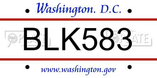BLK583 District Of Columbia License Plate