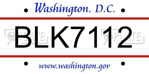BLK7112 District Of Columbia License Plate