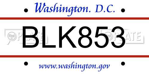 BLK853 District Of Columbia License Plate