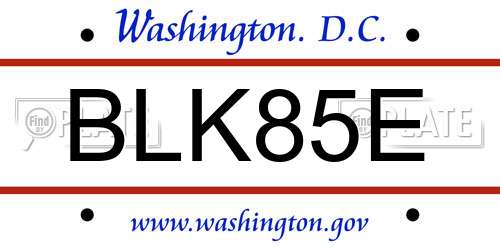BLK85E District Of Columbia License Plate