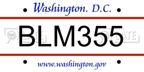 BLM355 District Of Columbia License Plate