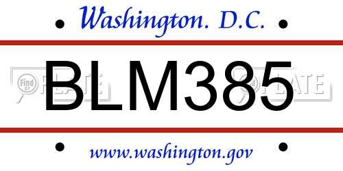 BLM385 District Of Columbia License Plate
