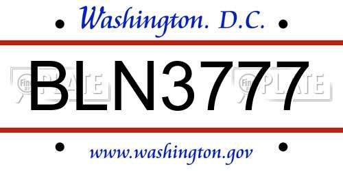 BLN3777 District Of Columbia License Plate