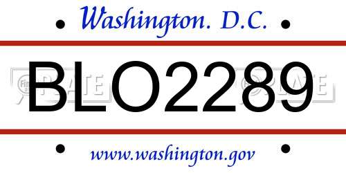 BLO2289 District Of Columbia License Plate