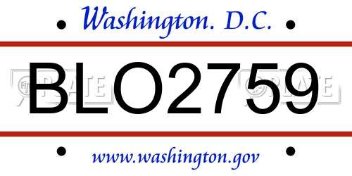 BLO2759 District Of Columbia License Plate