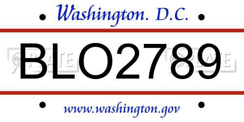 BLO2789 District Of Columbia License Plate