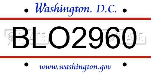BLO2960 District Of Columbia License Plate