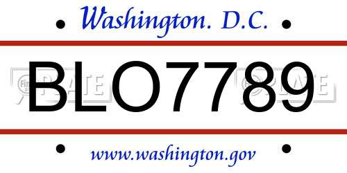 BLO7789 District Of Columbia License Plate