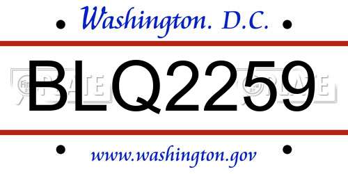 BLQ2259 District Of Columbia License Plate