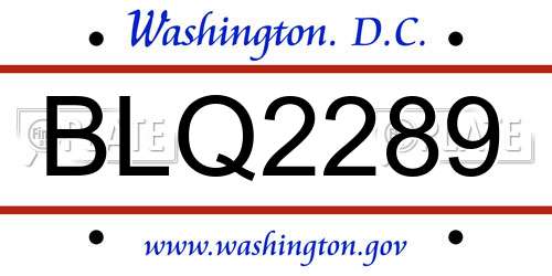 BLQ2289 District Of Columbia License Plate