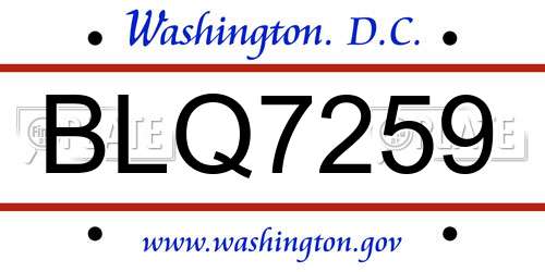 BLQ7259 District Of Columbia License Plate