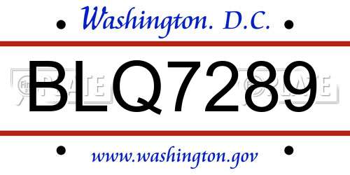 BLQ7289 District Of Columbia License Plate