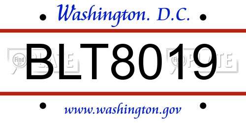 BLT8019 District Of Columbia License Plate