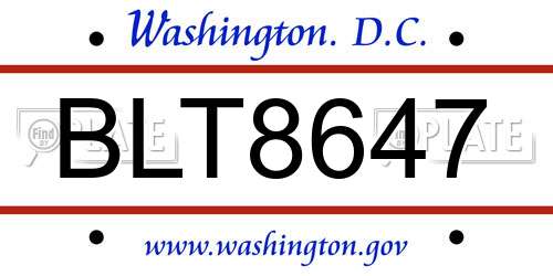BLT8647 District Of Columbia License Plate