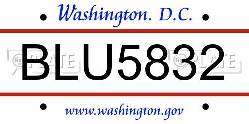 BLU5832 District Of Columbia License Plate