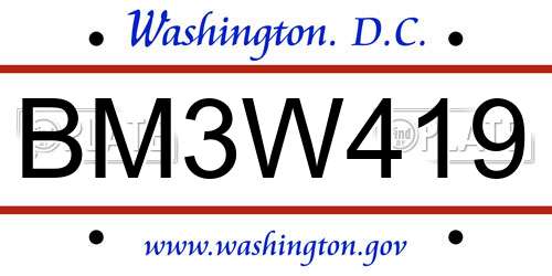 BM3W419 District Of Columbia License Plate