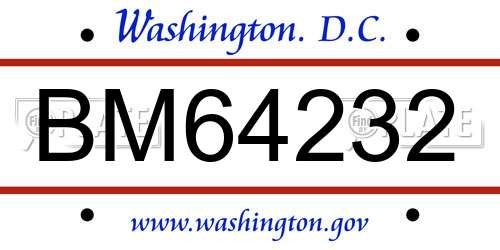 BM64232 District Of Columbia License Plate
