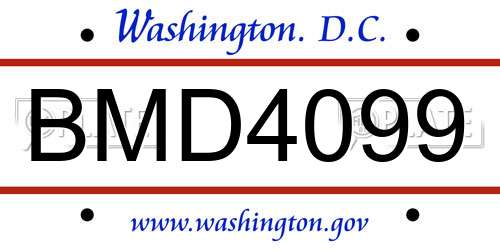 BMD4099 District Of Columbia License Plate