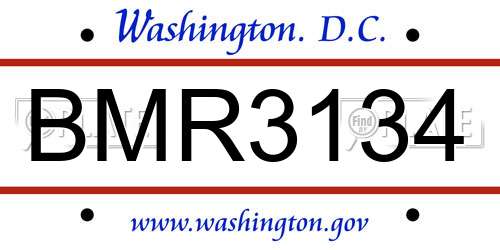 BMR3134 District Of Columbia License Plate